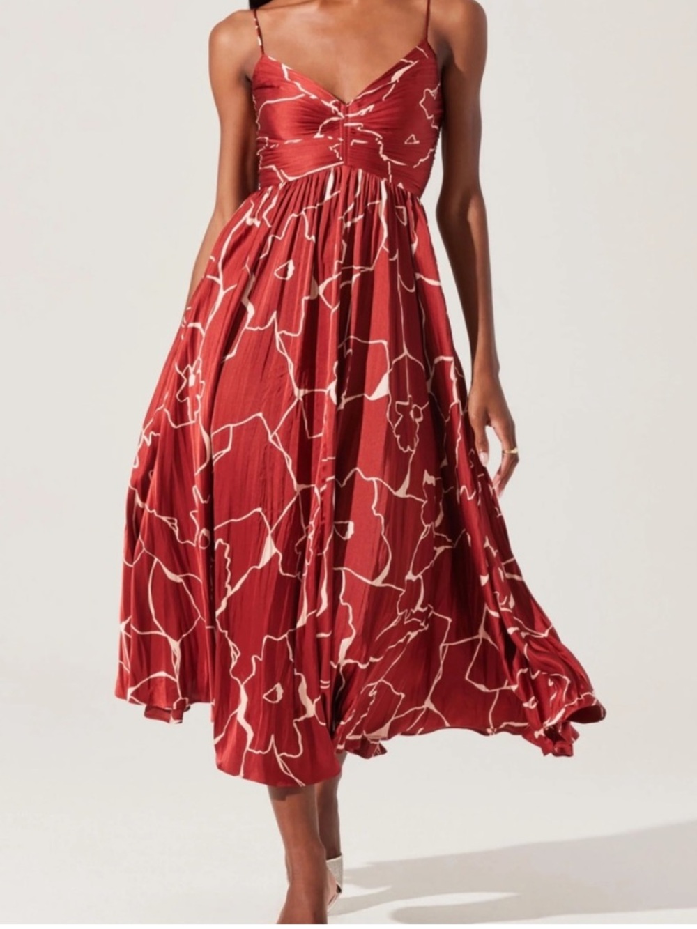 Maeve Pleated Midi Dress Rust Floral